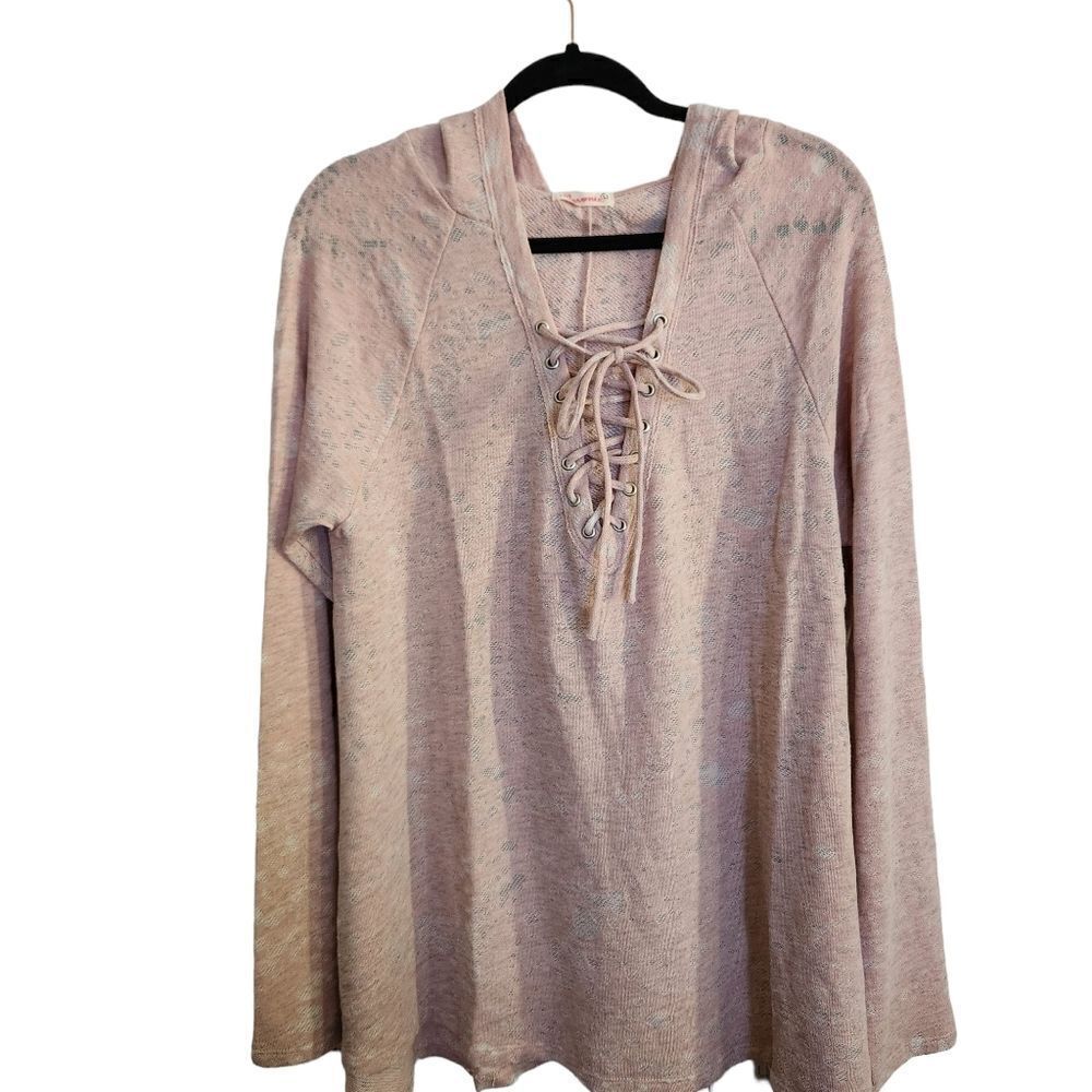 NWOT Anthropologie Maronie Long Sleeve Semi-Sheer Hooded Top Size Large
